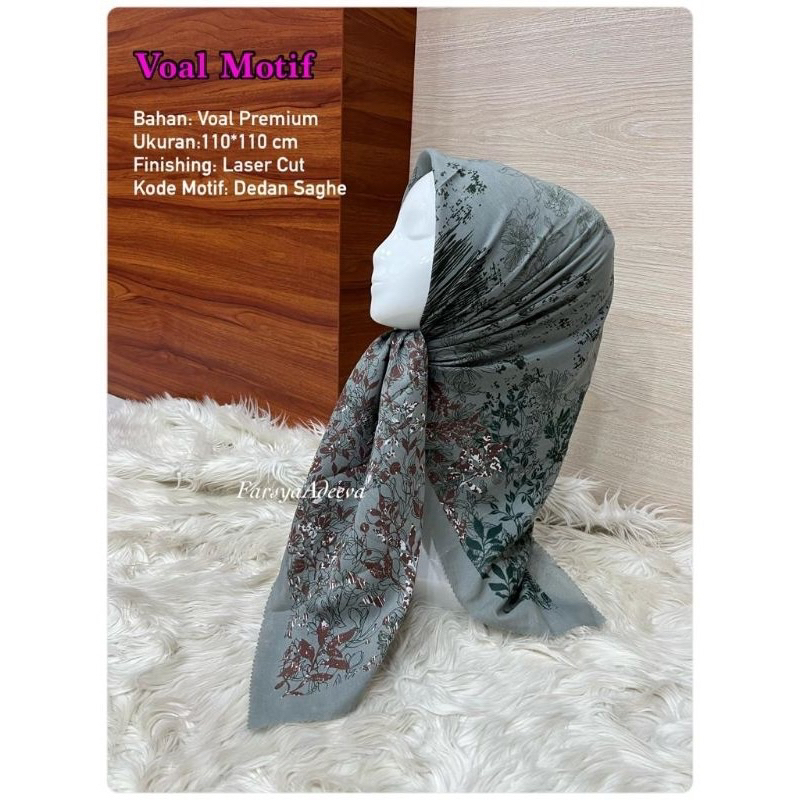 Promo Hijab Segi Empat Voal Motif Dedan Warna Sage Jilbab Terbaru