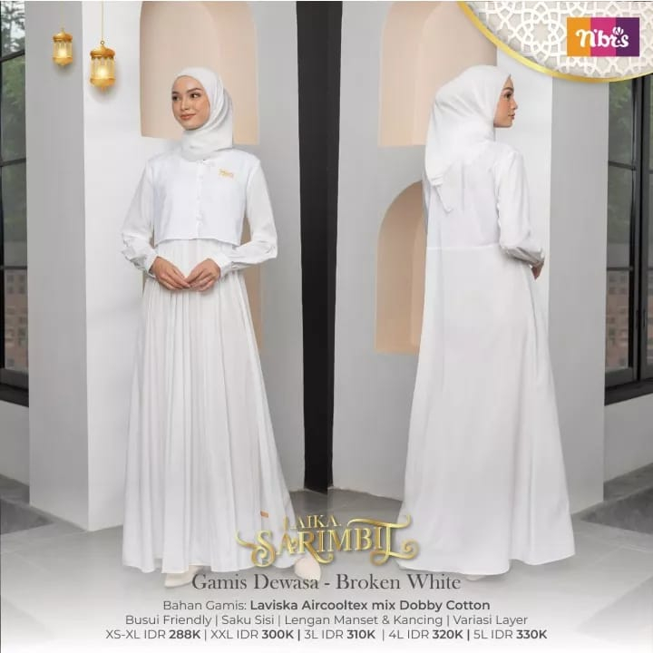 READY SIAP KIRIM | HB - GAMIS LAIKA BROKEN WHITE | GAMIS NIBRAS TERBARU | GAMIS DEWASA PUTIH POLOS T