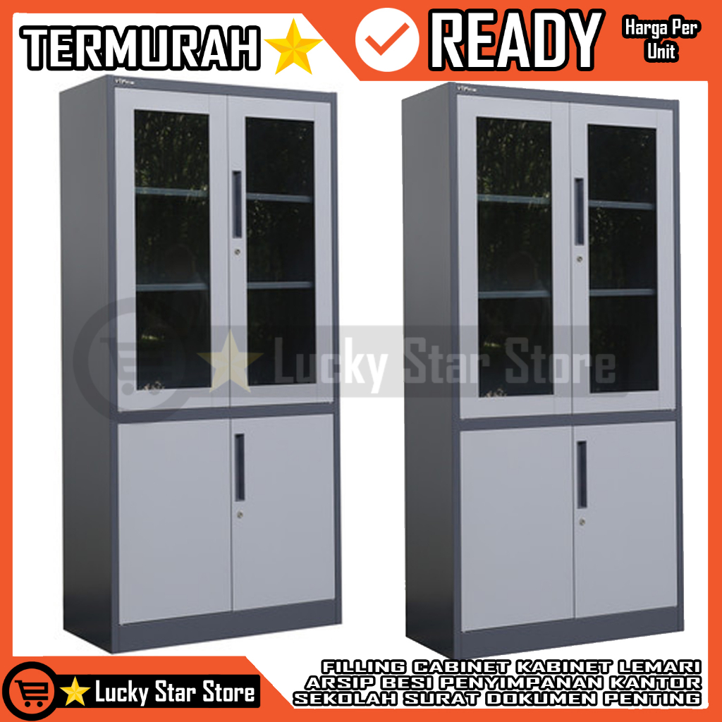 [Kargo] LEMARI ARSIP KOMBINASI KACA PLAT BESI PINTU FILLING CABINET KABINET KANTOR SEKOLAH ALMARI PE