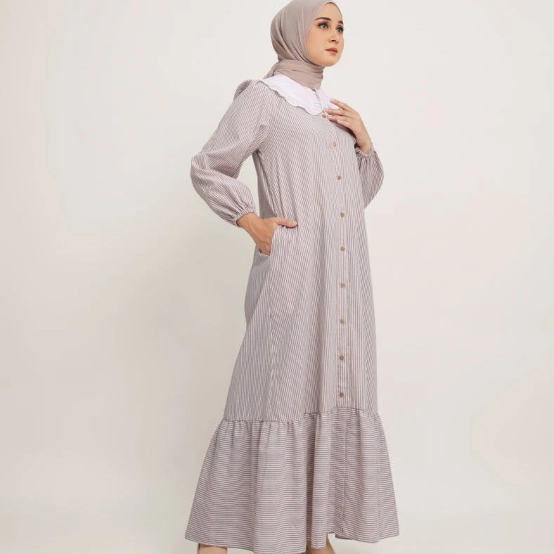 Gamis Elzatta Gamis Kerah Katun stripe Gamis Terbaru Elzatta