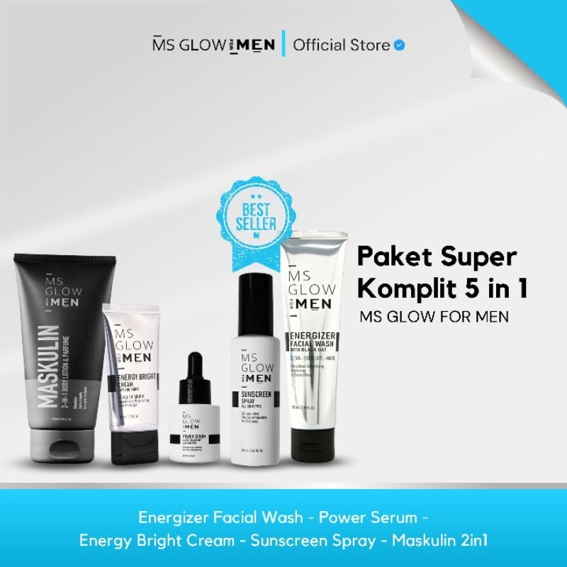 Paket Super Lengkap MS GLOW FOR MEN skincare komplit perawatan wajah pria berjerawat original skinke