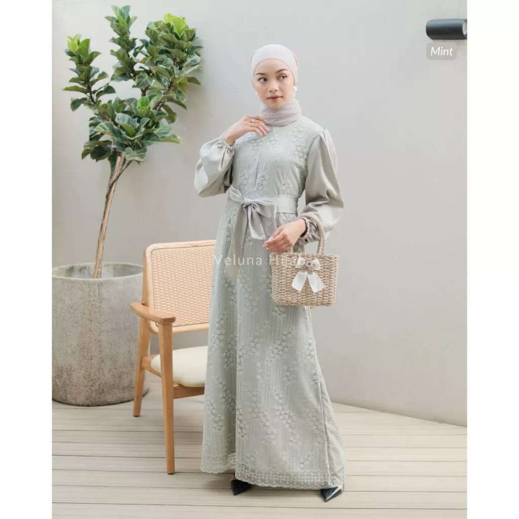 Adara Longdress Brokat Orchid Gamis Pesta Brukat Tile Satin Silk Premium Baju Fashion Wanita Kondang