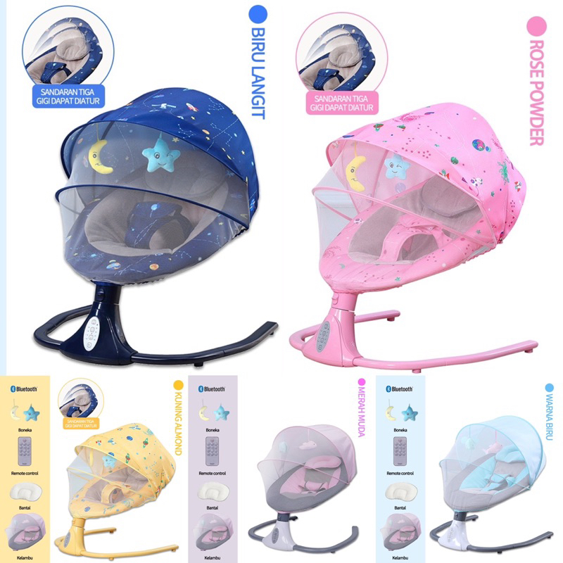 PREMIUM AYUNAN BAYI OTOMATIS BOUNCER SWING MATIC KELAMBU BABY BELT COMFORT NYAMAN BANTAL BUSA EMPUK