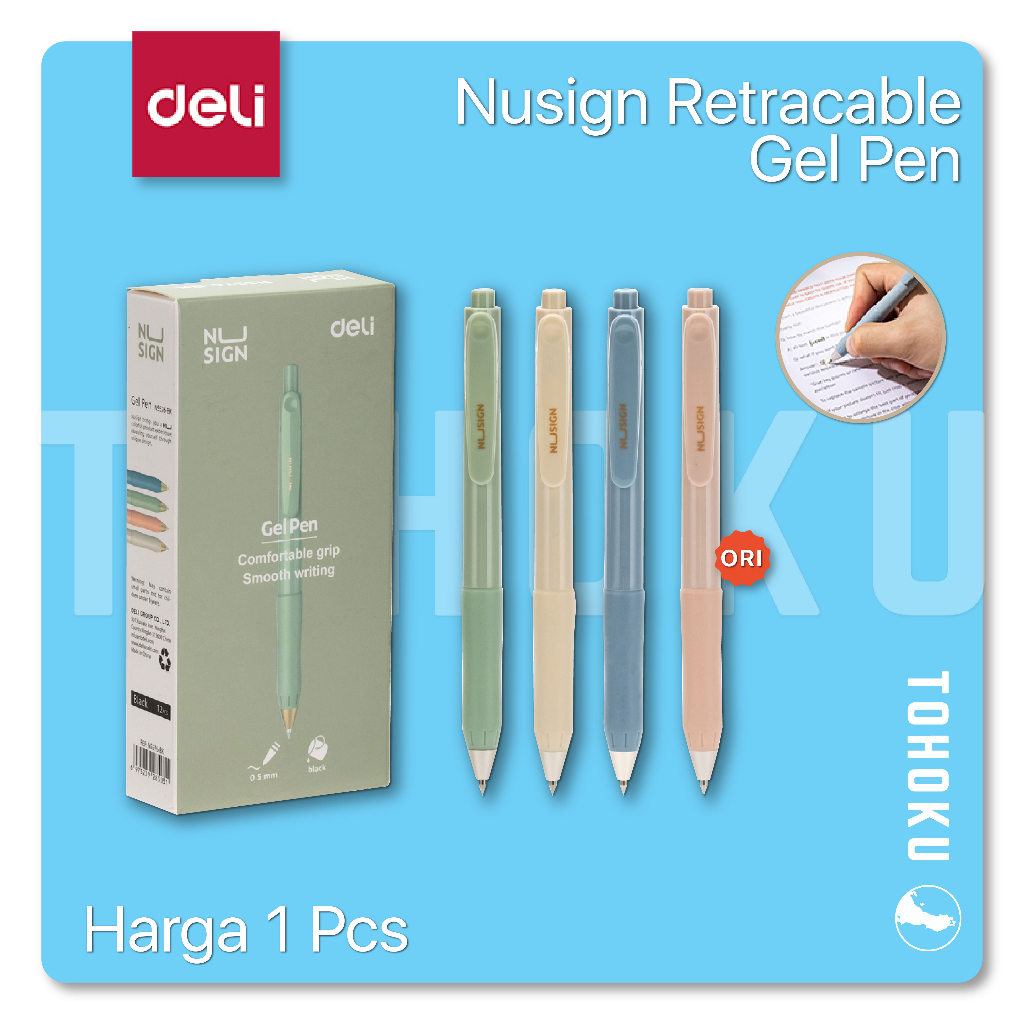 

Nusign Retracable Gel Pen / Pulpen Gel Cetak 0.5 mm Tinta Hitam Biru Body Pastel ENS576