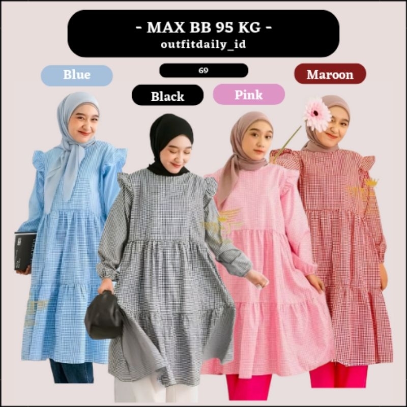 Samawa Tunik Kotak Jumbo XXXL 3XL Ld 130 - Katun'pe Hitam Lilac Pink Merah Biru Kubus