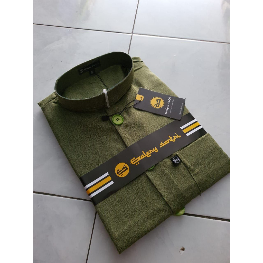 Baju Koko Haibah Habaib Lengan Panjang Katun Madinah Big Size Warna Hijau Army