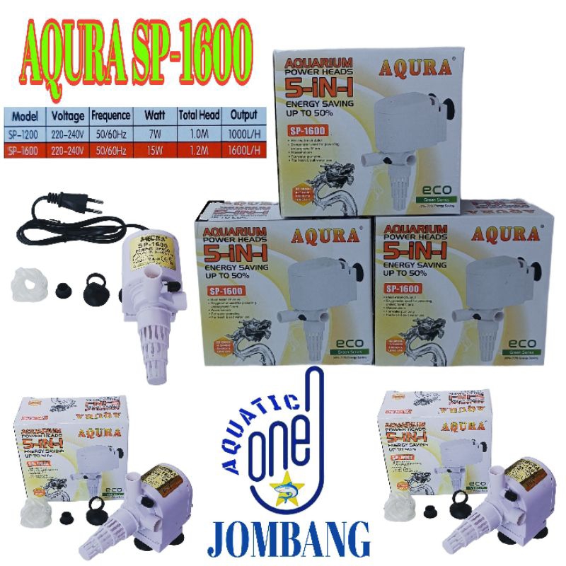 AQURA SP-1600  (PUTIH)  : mesin pompa sp 1600 a filter celup aquarium ph power heads kolam penyaring