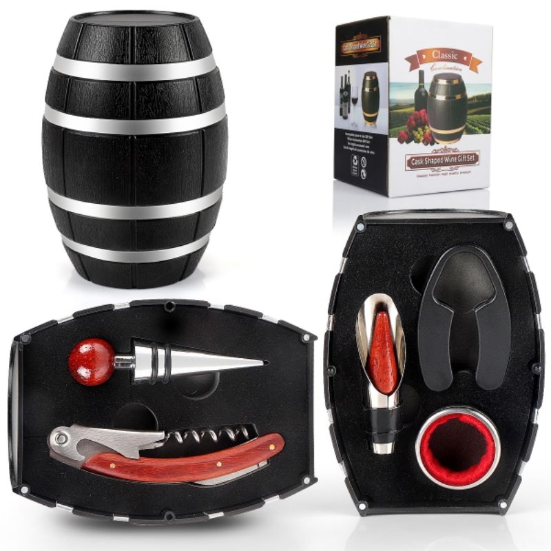 Wine Opener Set Alat Pembuka Botol Wine Bentuk Barrel