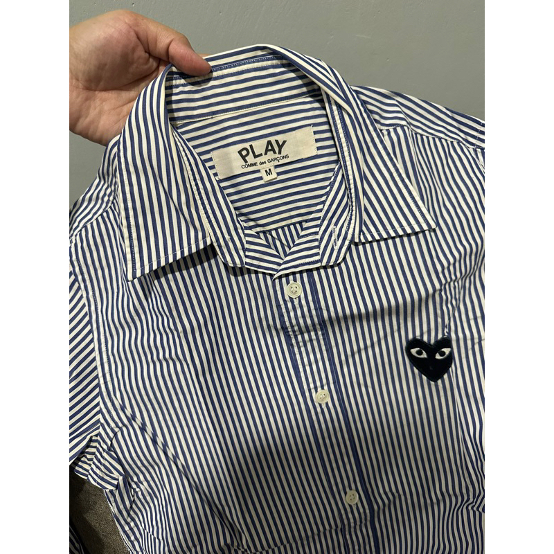 kemeja CDG strip white navy authentic