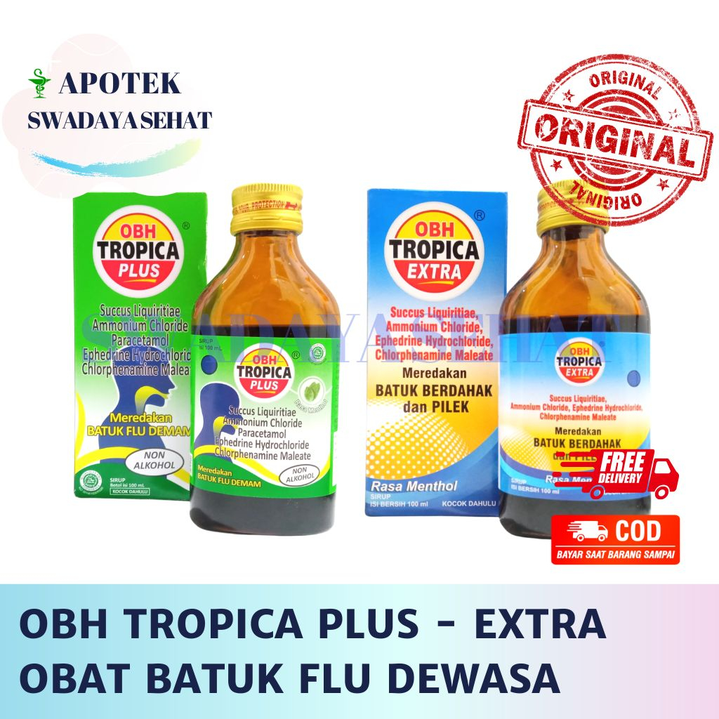 OBH TROPICA DEWASA PLUS EXTRA 100 ML - Obat Batuk Flu Demam 60 ML Syrup Pilek Dahak