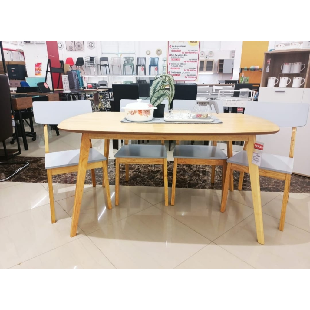 Selma Garvey Set Meja Makan 4 Kursi - Abu-Abu Muda Furniture Informa