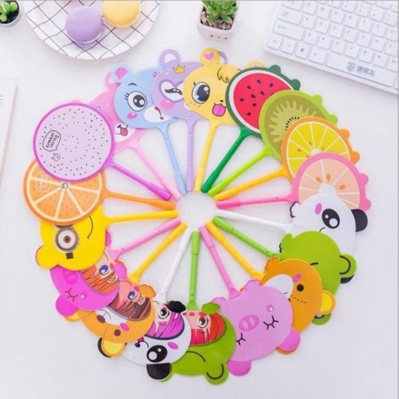 

Pena Pulpen Gel Kipas Mini Karakter Animal Buah Lucu Bolpen Kipas
