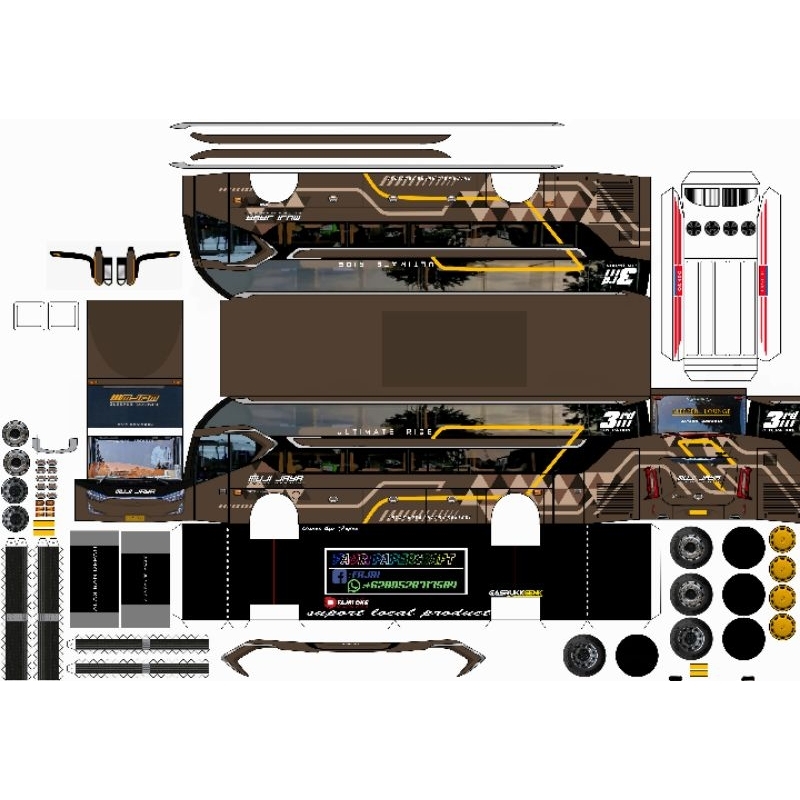 Papercraft Bus skala 50 pola lembaran bus mjpm Sleeper Lounge sr3 ultimate ride