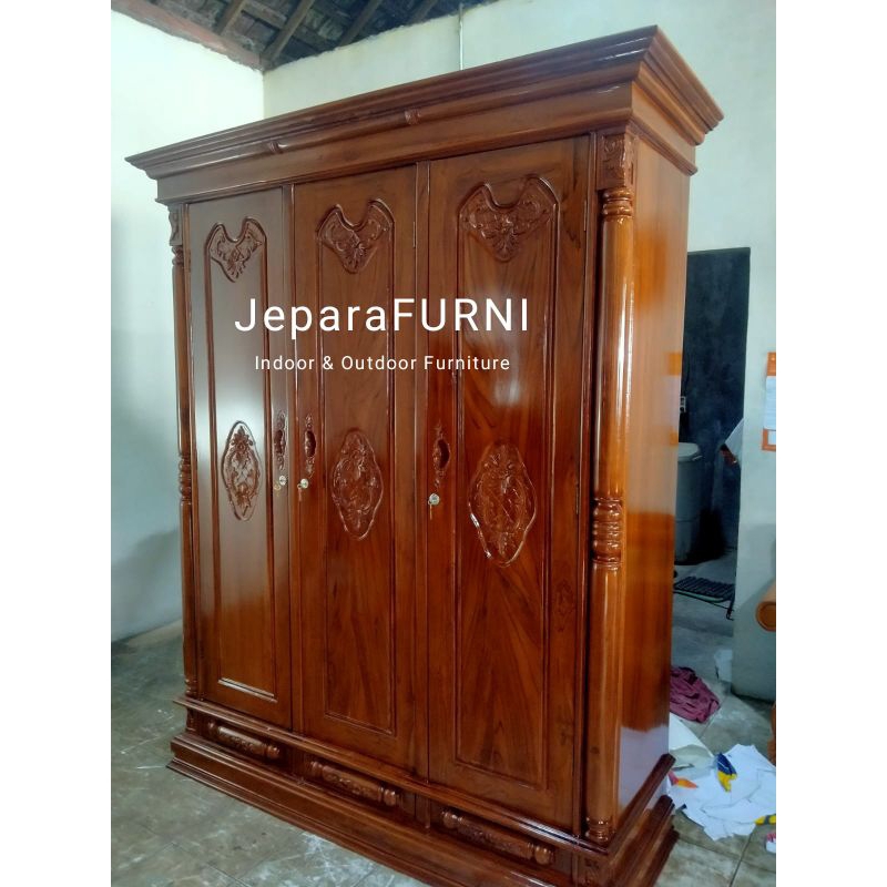 Lemari 3 pintu kayu jati jepara almari jati wardrobe lemari pakaian