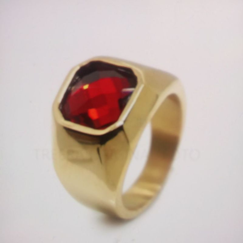 cincin titanium gold pria batu merah