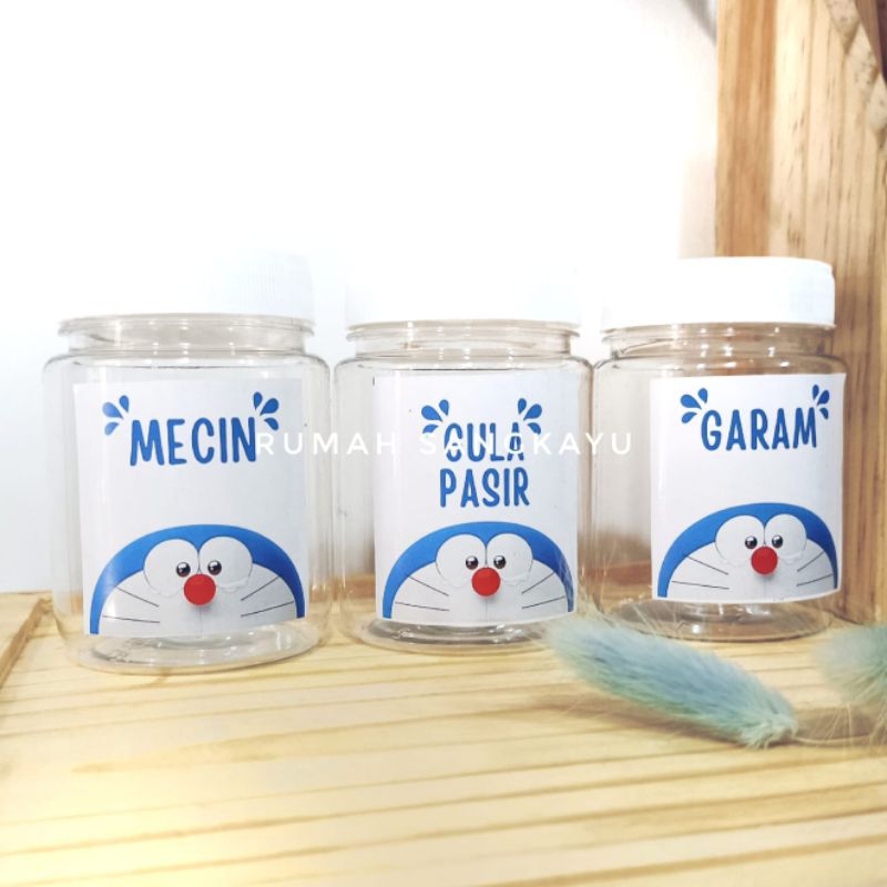 Toples Bumbu Dapur Bulat 200ml Label Sticker Doraemon Vinyl