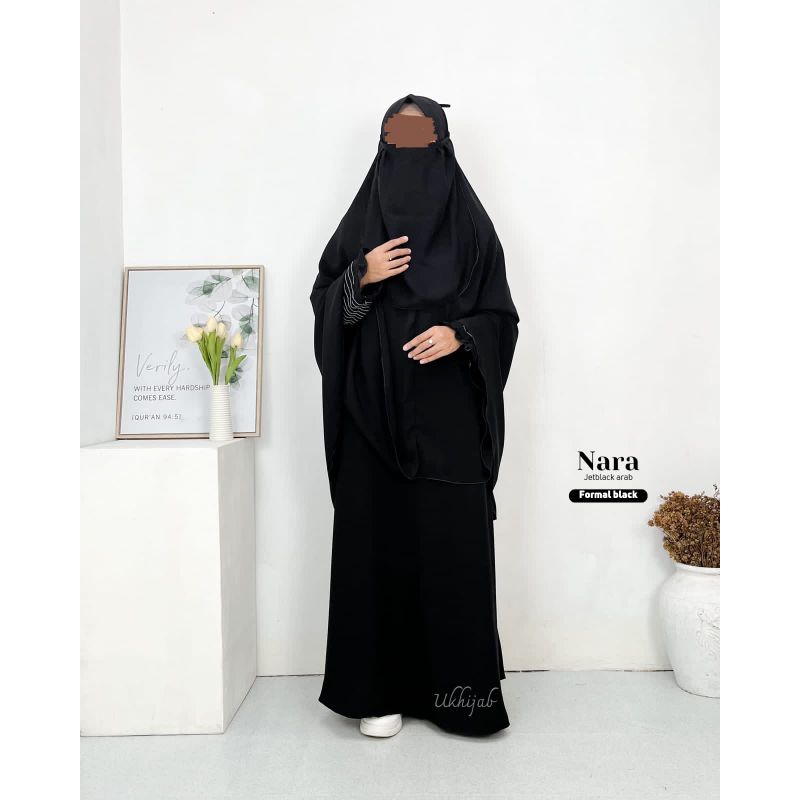 SET GAMIS SYAR'I JETBLACK KHIMAR PET ANTEM FREE CADAR TALI/GAMIS DEWASA/GAMIS BUSUI/GAMIS JETBLACK T