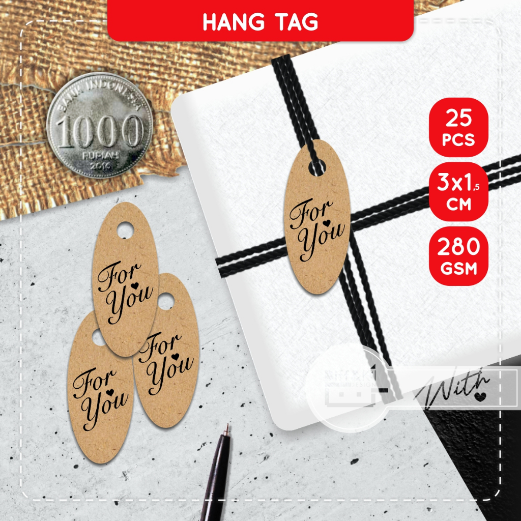 

Label Hang Tag for You Hati Heart Oval Kraft Rustic Vintage Coklat Classic Hampers Wrapping packaging Packing Kado Hadiah CRAFT DIY