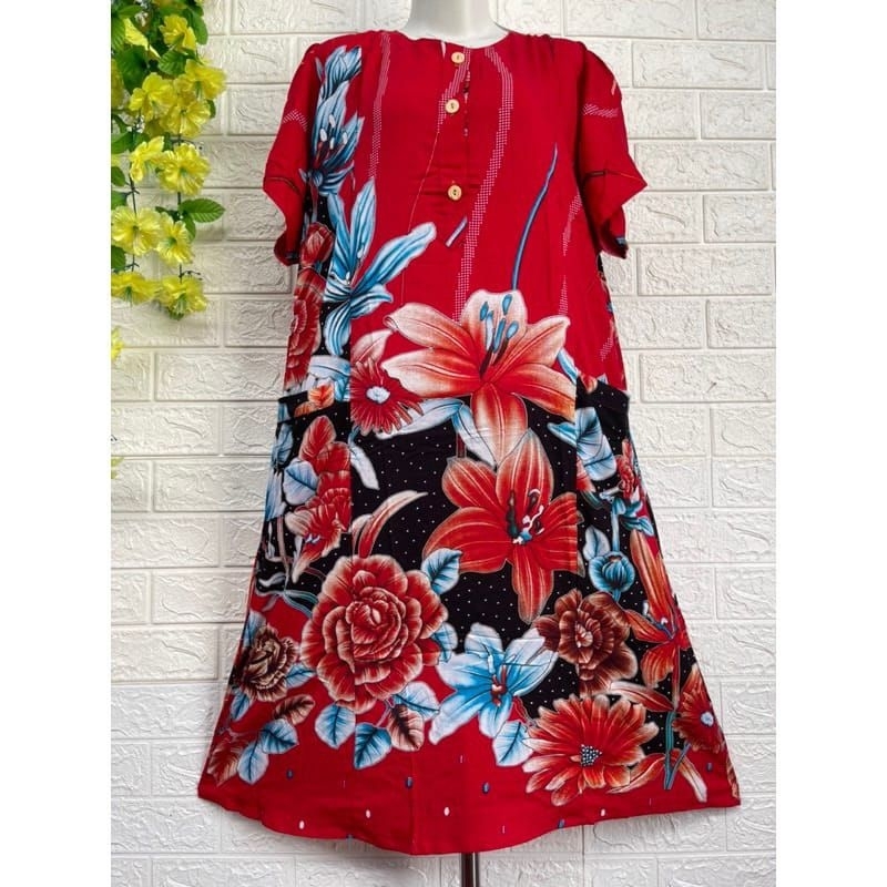 DRESS TERBARU DASTER IBU KENCANA UNGU LABEL BIRU ORI LD 120 CM MOTIF BUNGA TERBARU PAKAIAN BAJU SANT