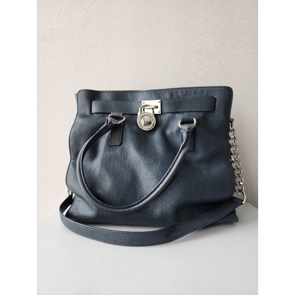 Navy Blue Leather Tote Bag Michael Kors