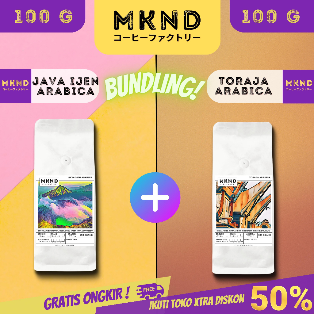 

MKND® BUNDLING HEMAT 2X100 KOPI ARABIKA JAVA IJEN NATURAL + TORAJA SAPAN GRADE 1 SINGLE ORIGIN PROMO DISCON | BIJI BUBUK | SINGLE ORIGIN | PREMIUM COFFE | ROASTED BEANS | MANUAL BREW | COFFE ROASTERY