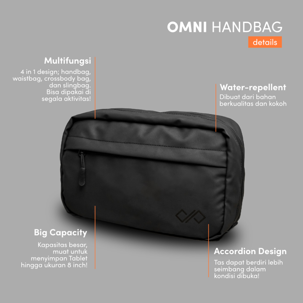 Infinit | Omni Handbag | tas hitam pria multifungsi (Handbag + Slingbag + Waistbag + Crossbody bag) anti air