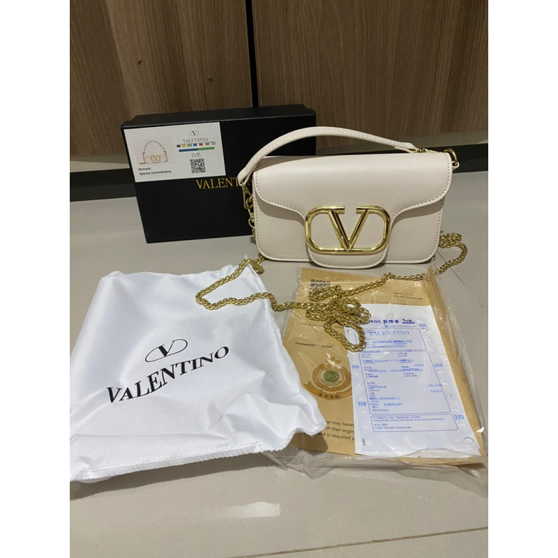 Preloved Baru Valentino Mini Tas Cream Rantai Gold Selempang Box Cover Kondangan Polos Mewah Bag