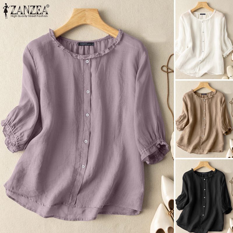 ZANZEA Blouse wanita import elegan lengan 3/4 Terbaru S-5XL