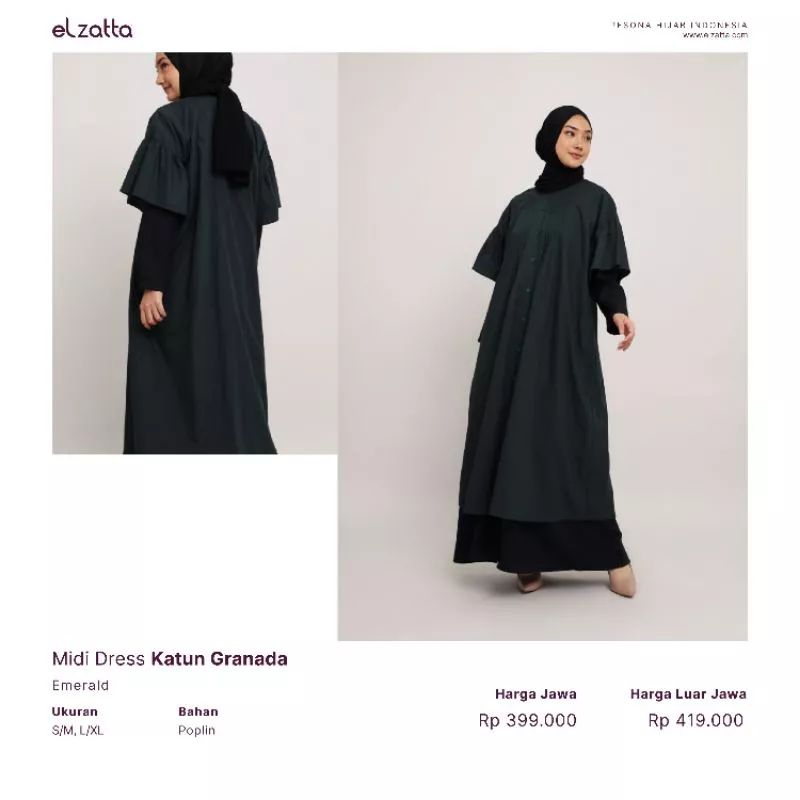 Midi Dress Wanita Polos Elzatta, Midi Dress Katun Granada