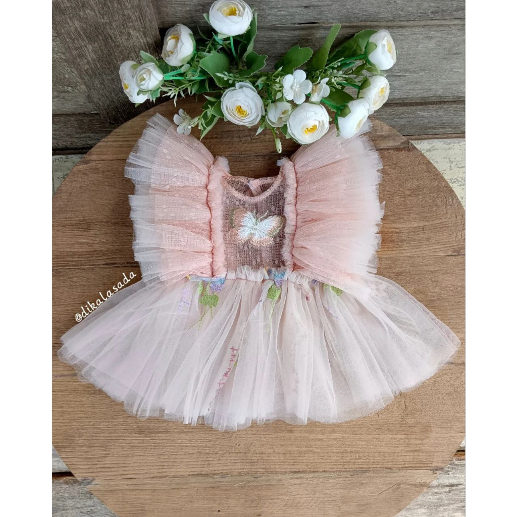 Coral dress, newborn romper, newborn fotografi, newborn props, newborn girl, baby dress, baju bayi, 