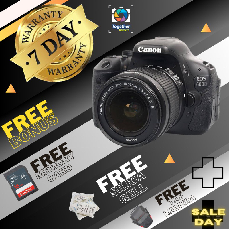 Kamera DSLR Canon 600D  Kayak Baru Siap pakai Banyak Bonus + TAS+ADAPTER MEMORI+SILICA GELL+ FILTER+