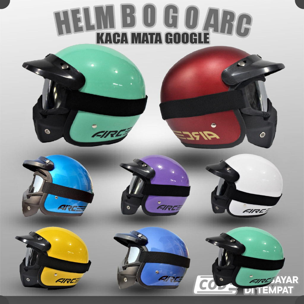 Paket Helm Bogo Retro Kacamata Google Masker Dewasa