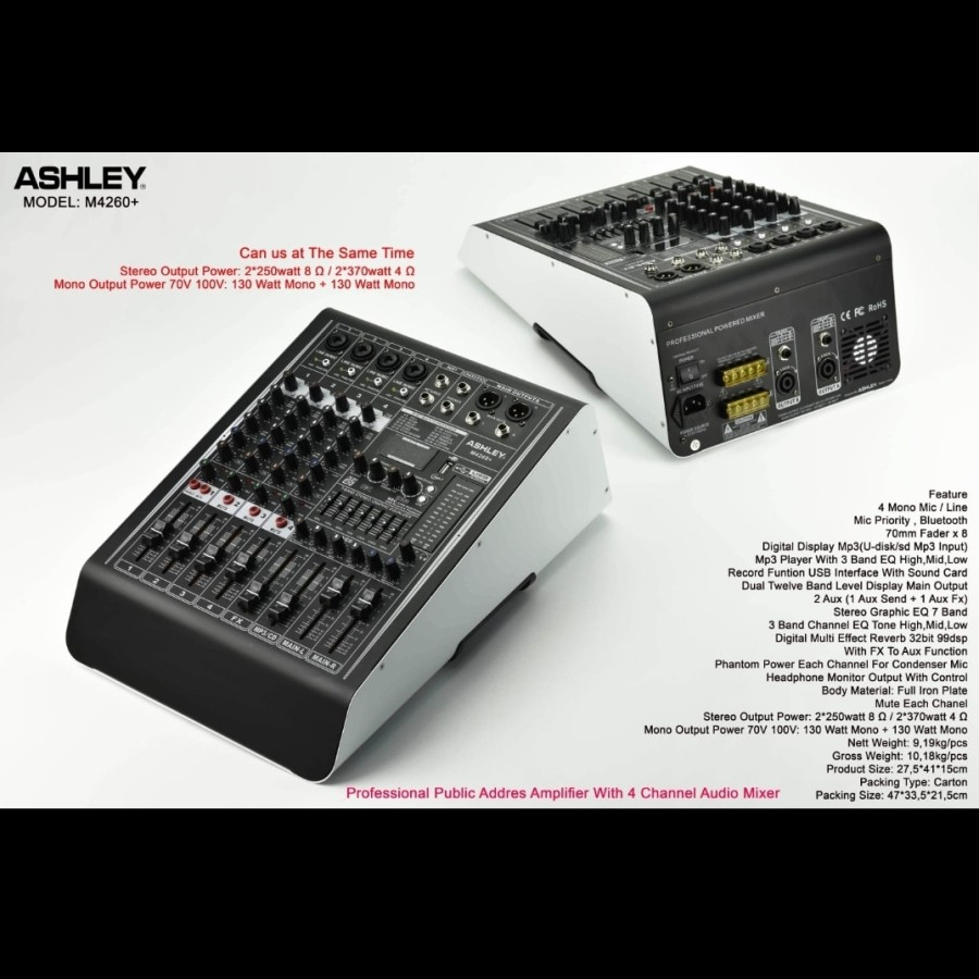 Power mixer ashley m4260+ m 4260 plus power mixer plus ampli  original