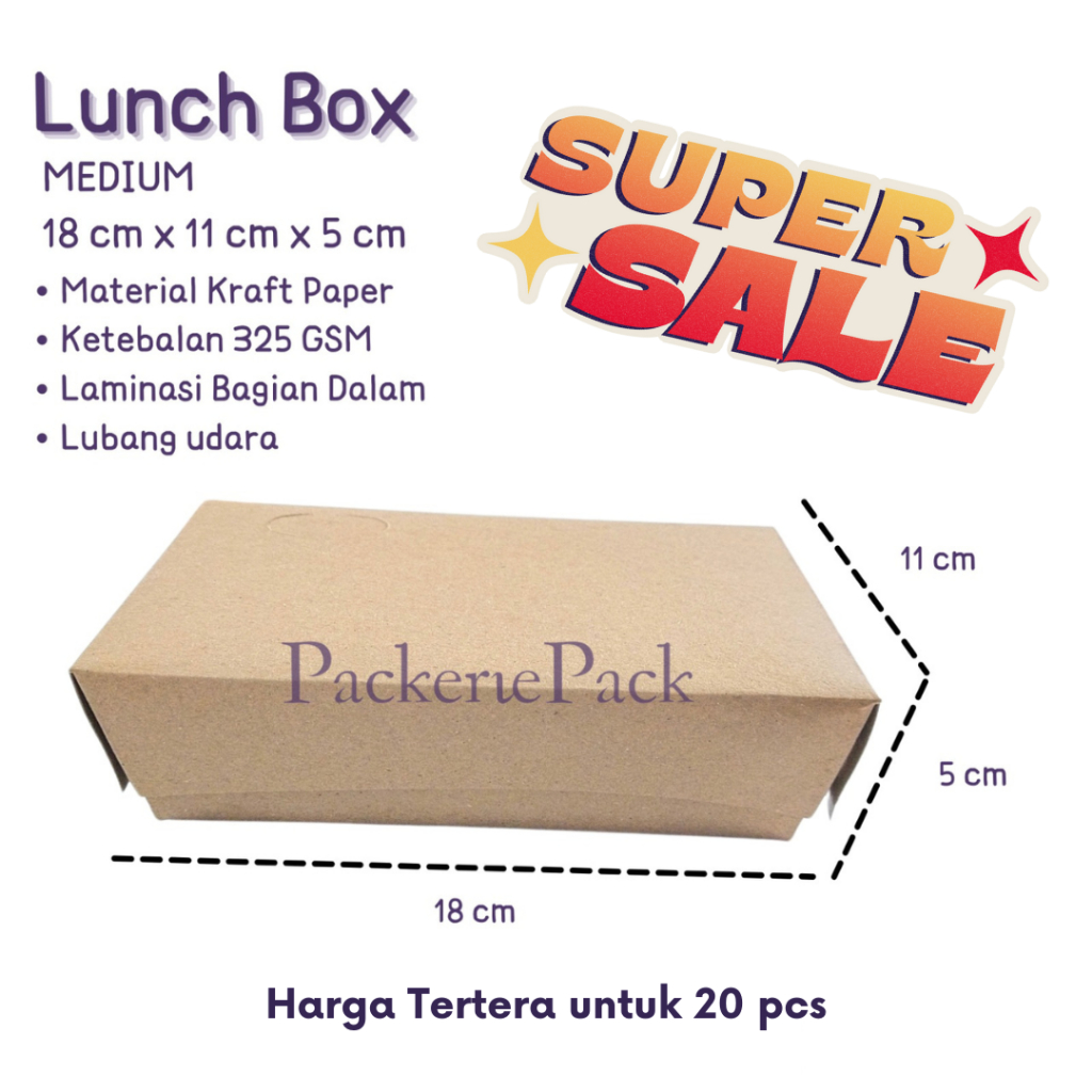 

( 20 PCS ) PAPER LUNCH BOX MEDIUM / KOTAK MAKANAN / BOX MAKANAN KRAFT / DUS MAKANAN LAMINASI