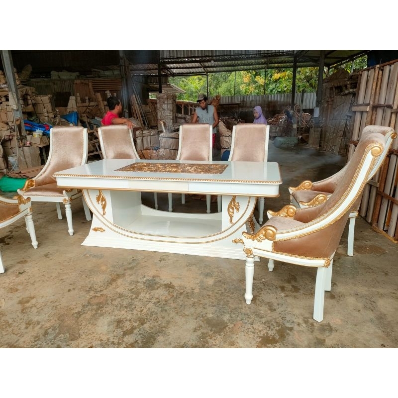 MEJA MAKAN CUSTOM MEWAH 8 KURSI JATI