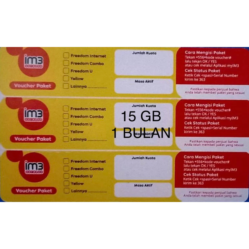 VOCER INDOSAT IM3 15 GB 1 BULAN