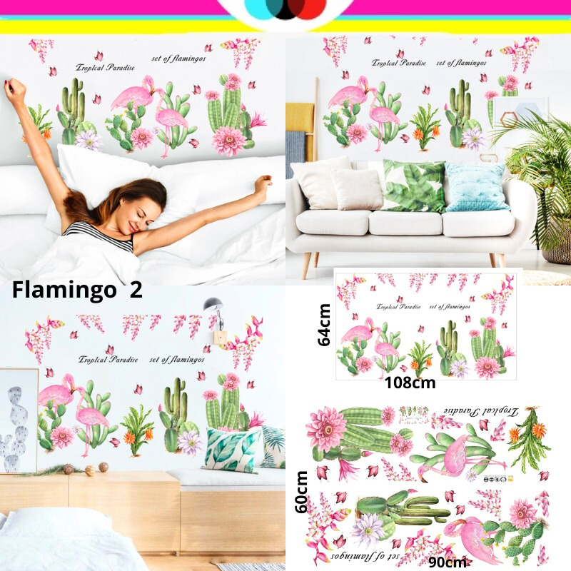 WALLSTICKER WALLSTIKER WALL SETIKER STIKER STICKER DINDING TEMBOK FLAMINGGO FLAMINGO 2 KAKTUS DEKORA