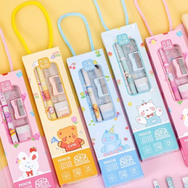 

5 in 1 pensil lucu murah ala tulis sekolah dapat penghapus