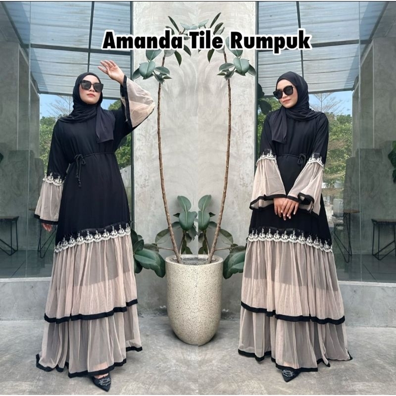 Abaya Gamis Hitam AMANDA Dewasa Gamis Pesta Muslim Abaya Tile Fashion Wanita