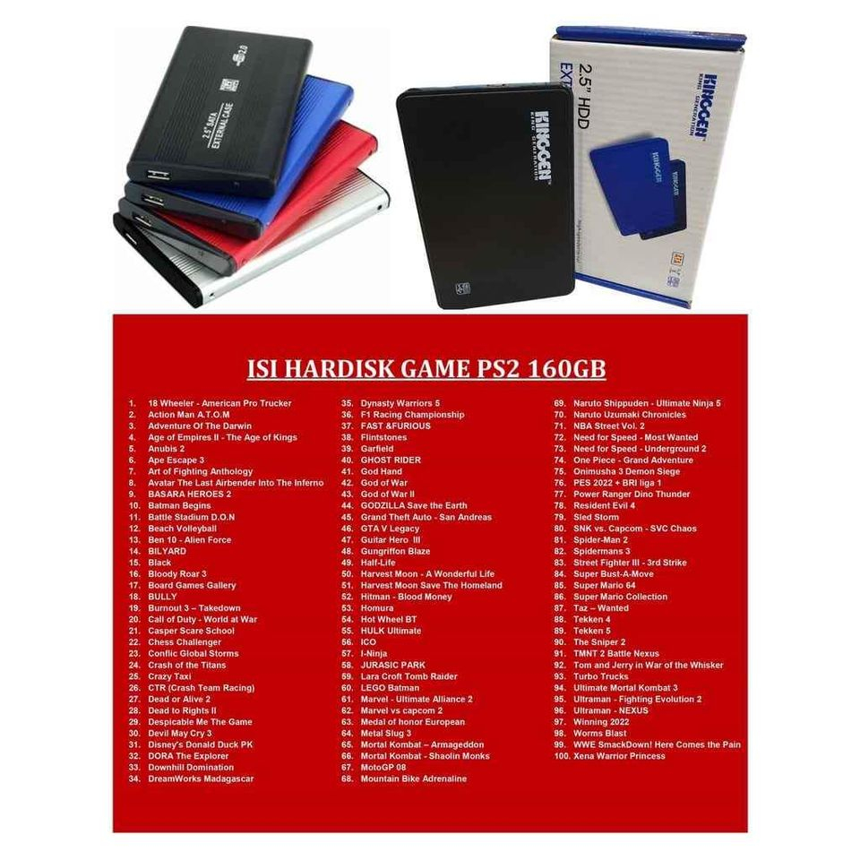 HDD Eksternal 250GB Full Isi Game PS2 Hardisk USB 2.0 New