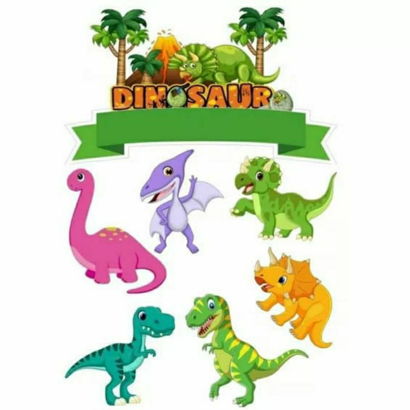 Custom Nama Cake Topper HappyBirthday Tema Dinosaurus