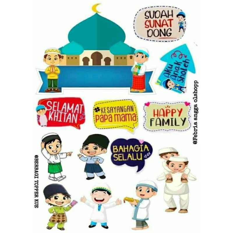 Custom Nama Cake Topper HappyBirthday tema Khitanan