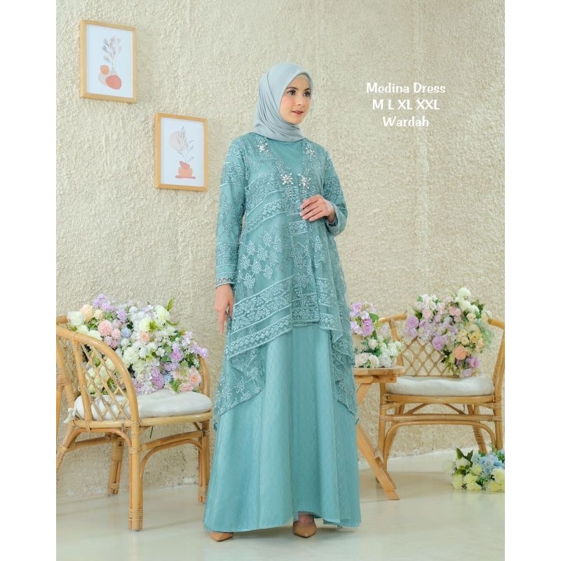 Gamis medina dress tile sapto bordir mutiara // Baju gamis outer wanita // Dress rompi brokat // Gam