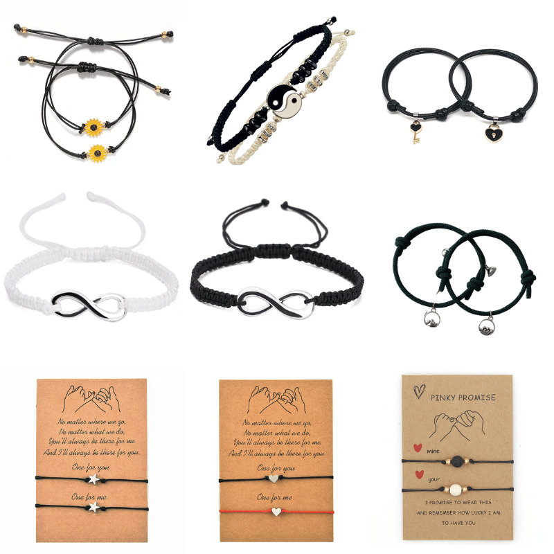 Aksesoris Cherish Gelang 2pcs Gelang Tali Persahabatan Anyaman Krisan Bunga Matahari Fashion Wanita