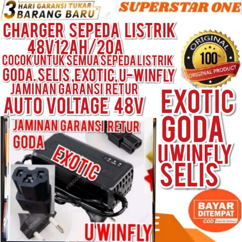 original charger sepeda listrik 48 V 12 AH universal cas casan selis super rider
