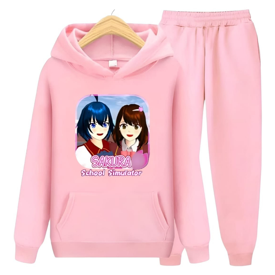 Setelan Sweater Hoodie Anak Motif Sakura Umur 6 Tahun - 12 Tahun Sweater Hoodie Set Anak Perempuan