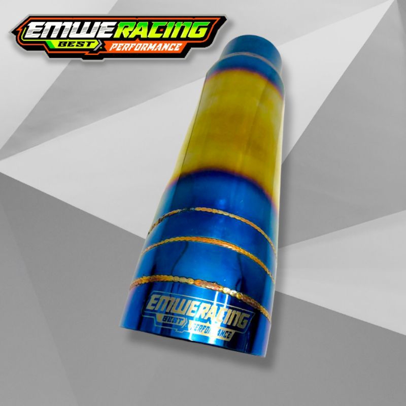 KNALPOT Mobil EMWE RACING TAILPIPE BIRU FULL STENLIS Ngebas Adem Bulet Empuk Gahar Bass Inlet 2.5inc