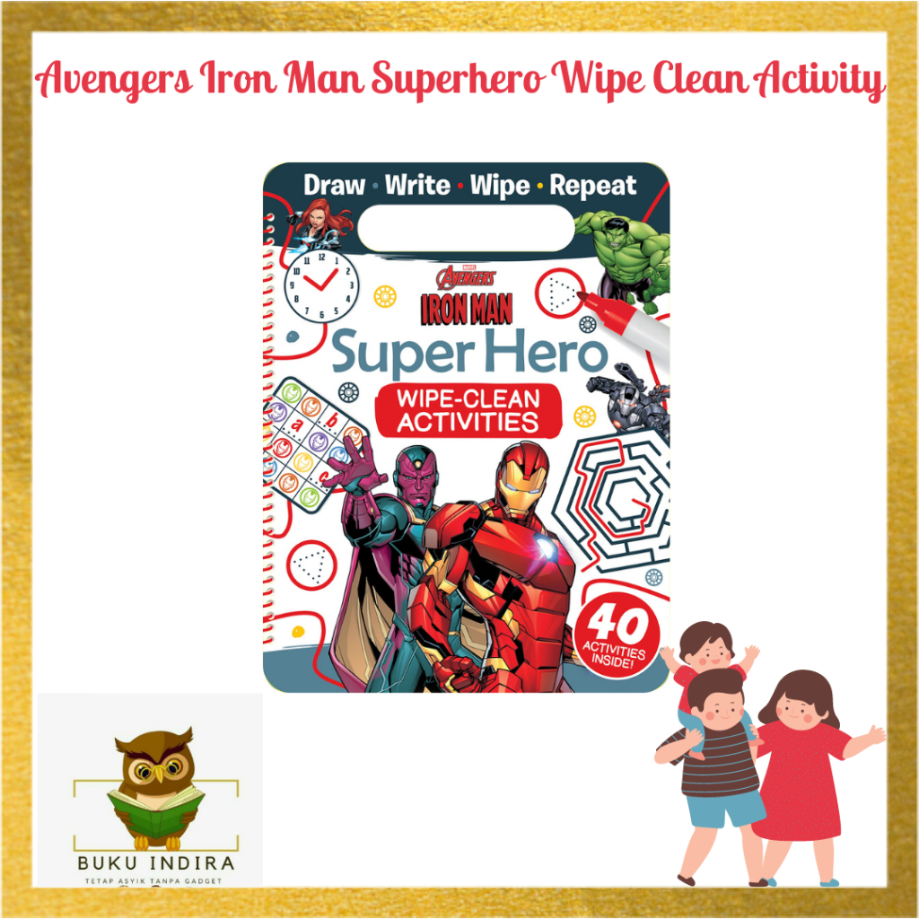 Buku Import Anak Avengers Iron Man Superhero Wipe Clean Activity Book
