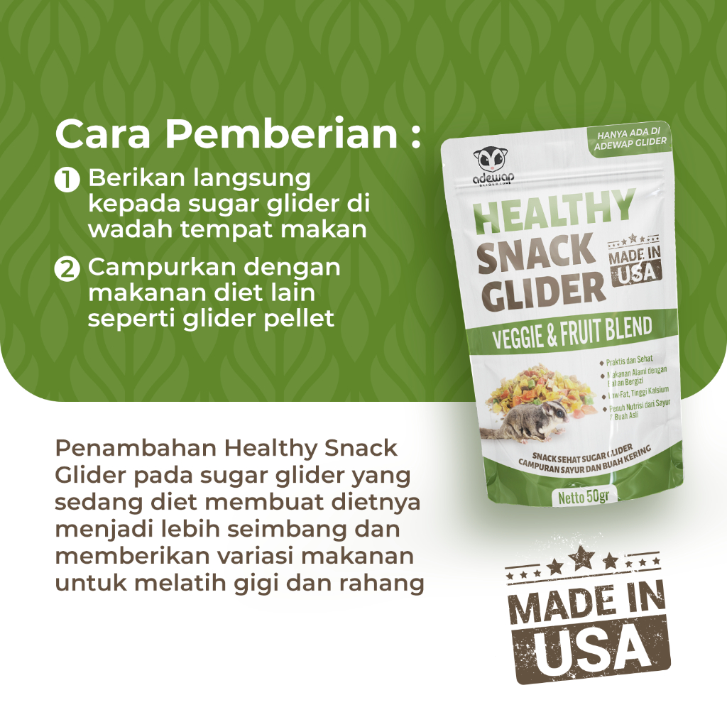 ADEWAP GLIDER Glider Veggie Fruity Healthy Snack : Buah & Sayur Kering Cemilan Sugar Glider