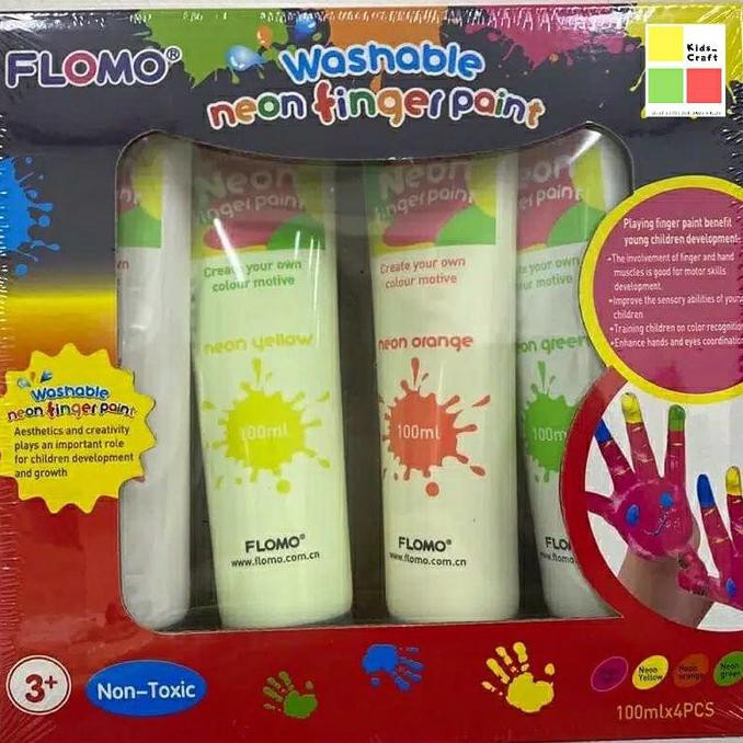 

FLOMO FINGER PAINT 4 WARNA WASHABLE NON TOXIC - NEON COLORS